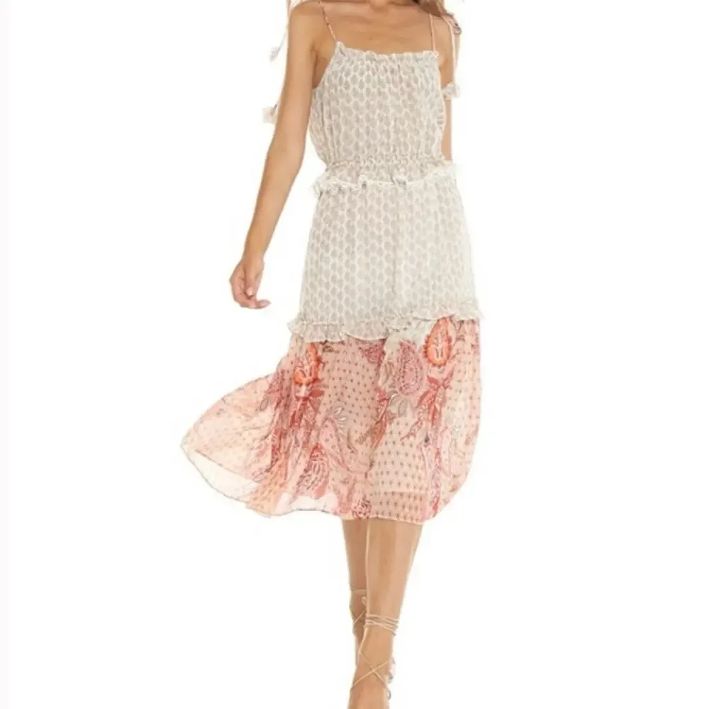 Misa Los Angeles Dionica Midi Floral Tiered Boho Dress Womens M Cottage Core